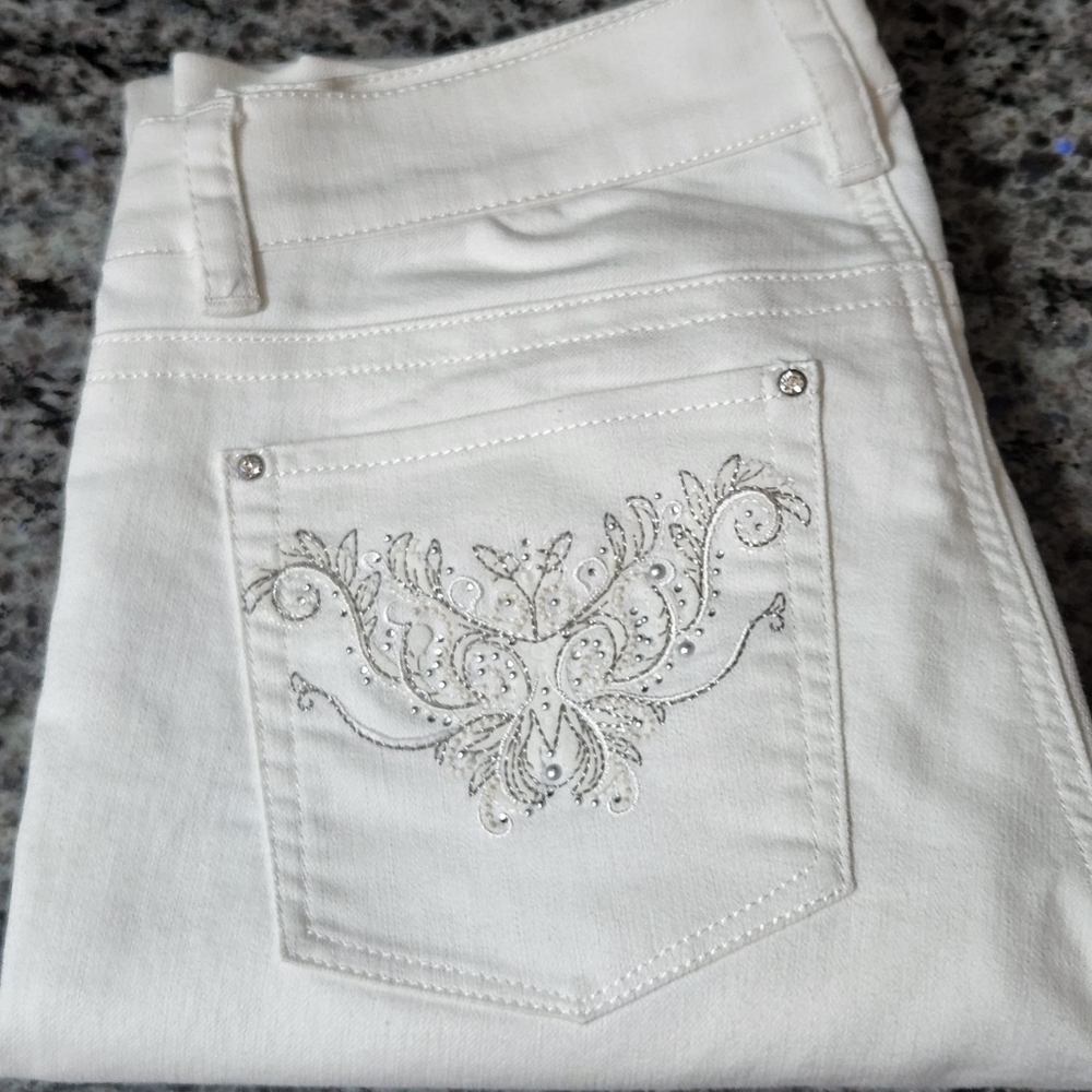 WHBM white jeans with rhinestone detail size 2R